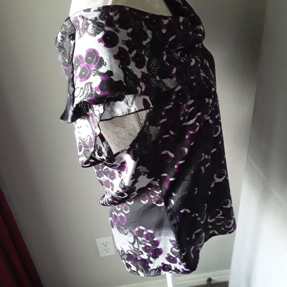 Worthington colorful purple and gray floral cowl neck top size L - Picture 5 of 12
